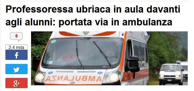 Professoressa in classe ubriaca, è stato necessario l'intervento del 118