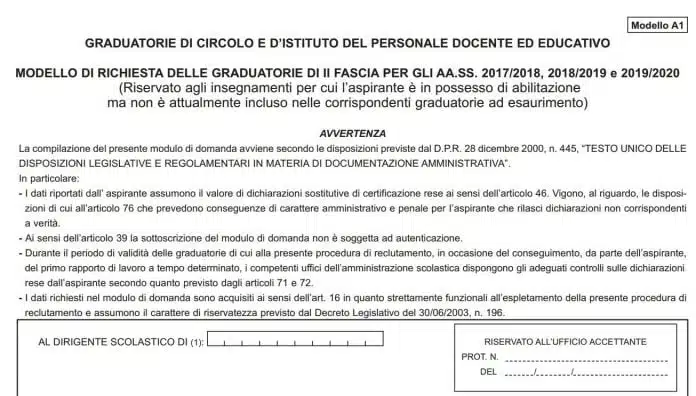 Graduatorie: chi deve compilare il modello A1?