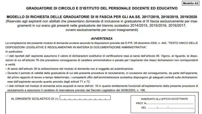 Iscrizione alle graduatorie: chi deve compilare il modello A2?