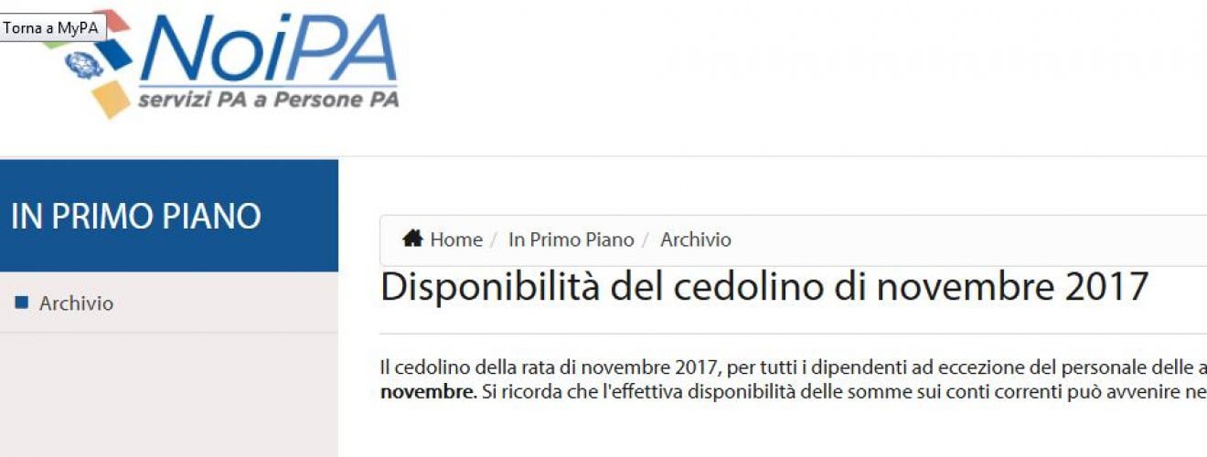 Cedolino di novembre 2017, ecco quando sarà visibile su NoiPa