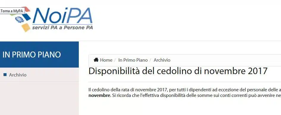 Cedolino di novembre 2017, ecco quando sarà visibile su NoiPa