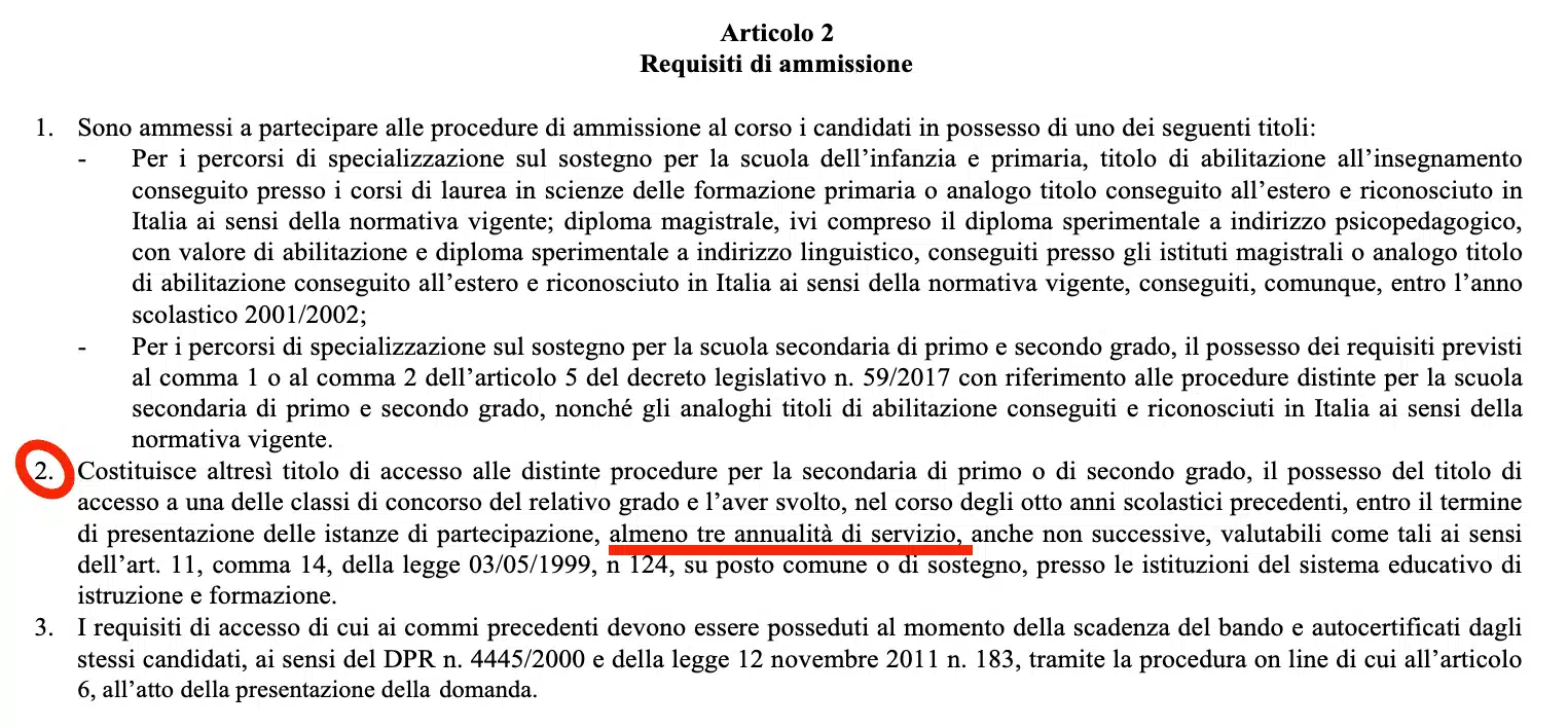 TFA sostegno 2019: non basta il titolo occorre anche il servizio?