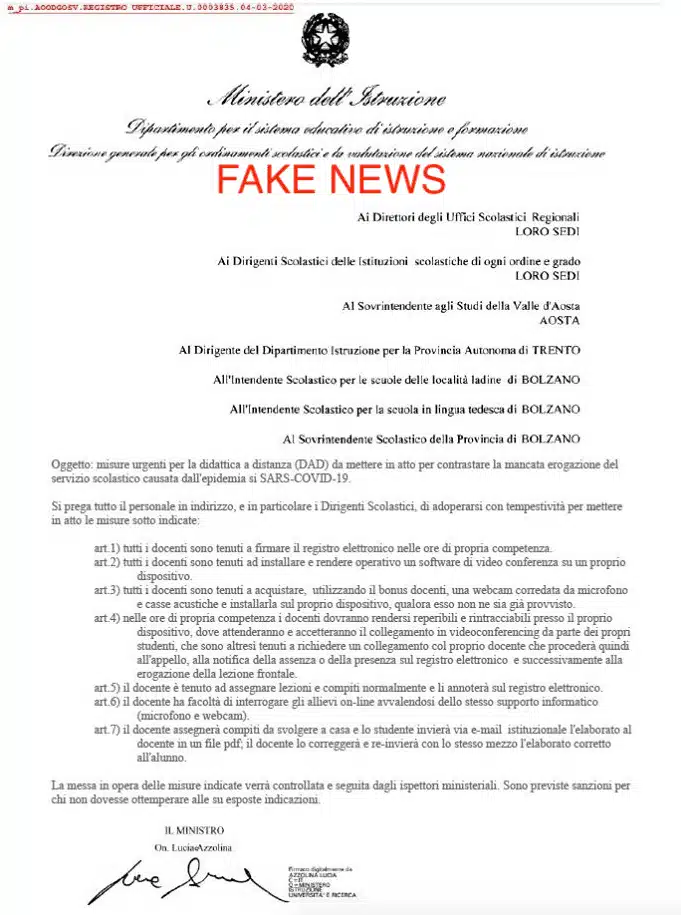 La falsa nota diramata sul web