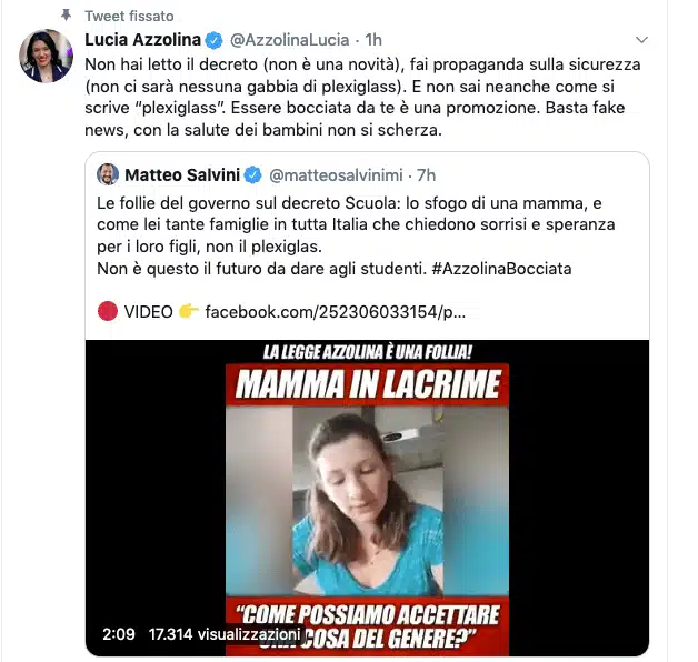 SCUOLA: BOTTA E RISPOSTA SALVINI-AZZOLINA, 'BOCCIATA', 'DETTO DA TE E' PROMOZIONE'