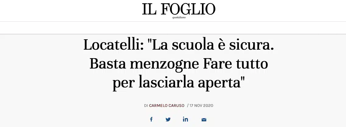 Locatelli: la scuola è sicura, ha ragione la ministra Azzolina