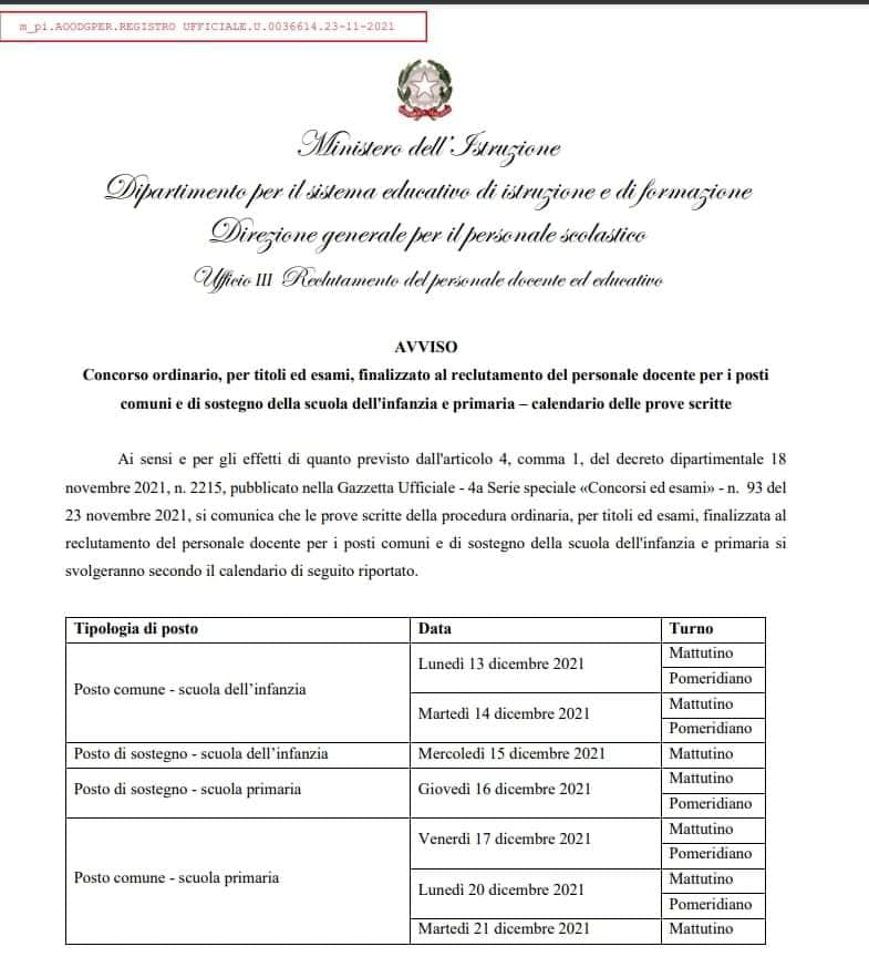le date del concorso della scuola 2021