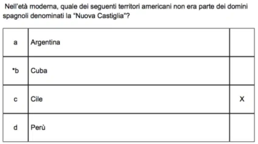 Passando alle domande di Storia, ha suscitato diverse contestazioni il quesito che riguarda la Nuova Castiglia
