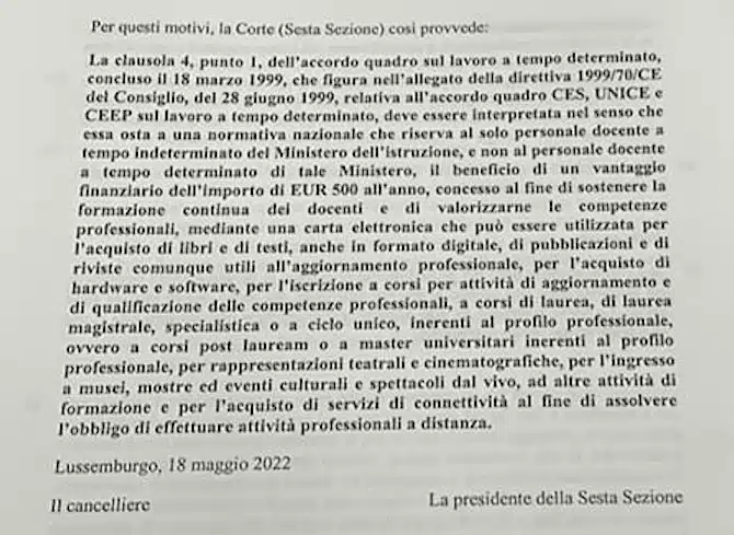 carta del docente, sentenza corte europea