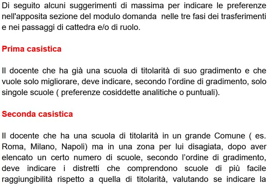L’indicazione delle delle sedi nella domande di mobilità 2023/24