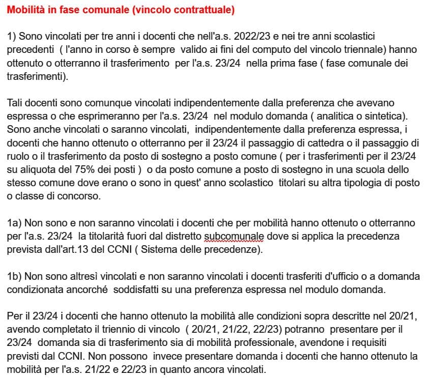 Mobilità 23/24 chi può fare domanda e chi no perché è vincolato.