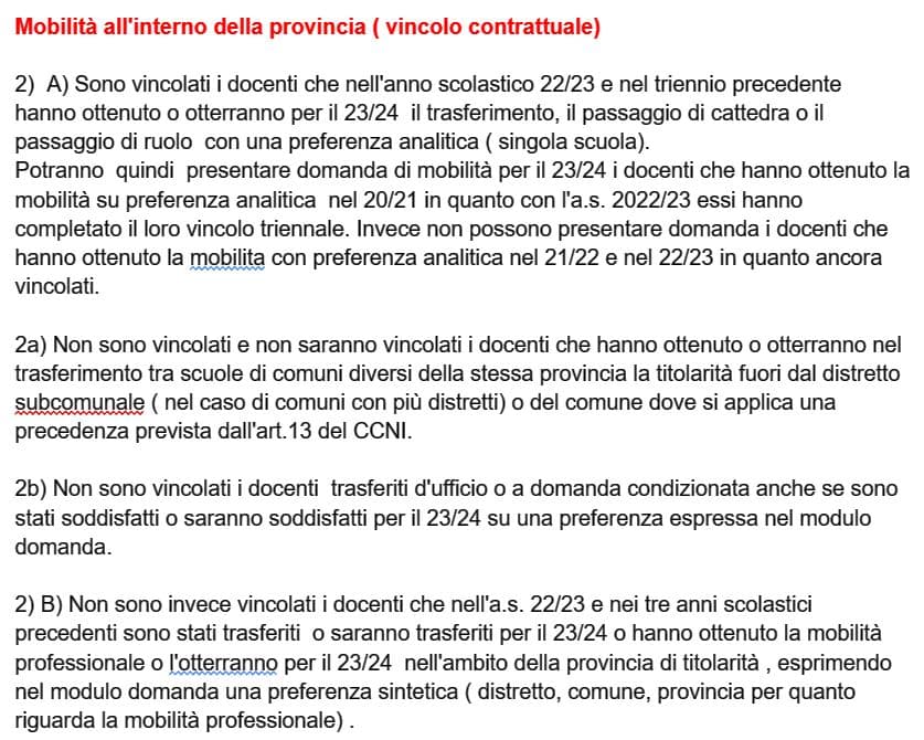 Mobilità 23/24 chi può fare domanda e chi no perché è vincolato.
