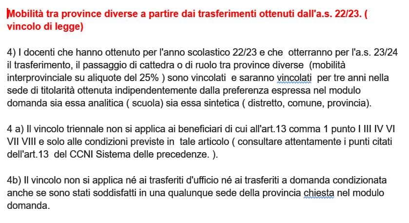 Mobilità 23/24 chi può fare domanda e chi no perché è vincolato.