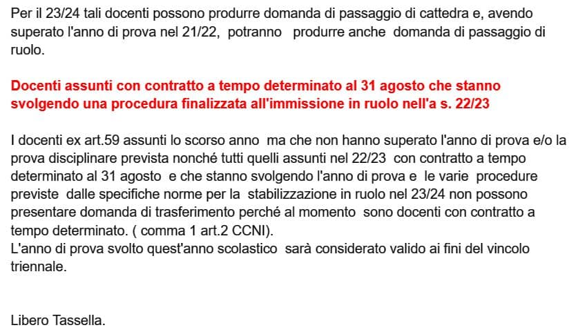 Mobilità 23/24 chi può fare domanda e chi no perché è vincolato.