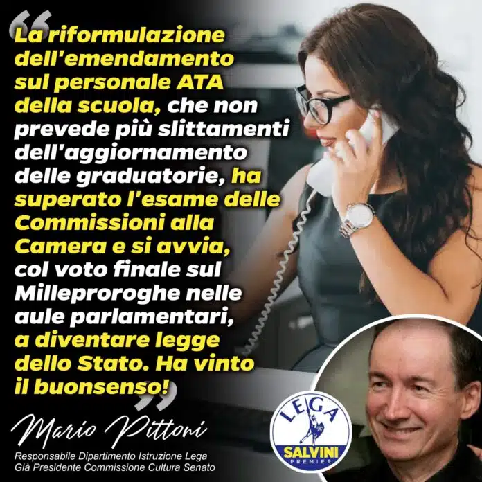SCUOLA - PITTONI (LEGA): PERSONALE ATA POTRÀ AGGIORNARE SUBITO GRADUATORIE, HA VINTO IL BUONSENSO