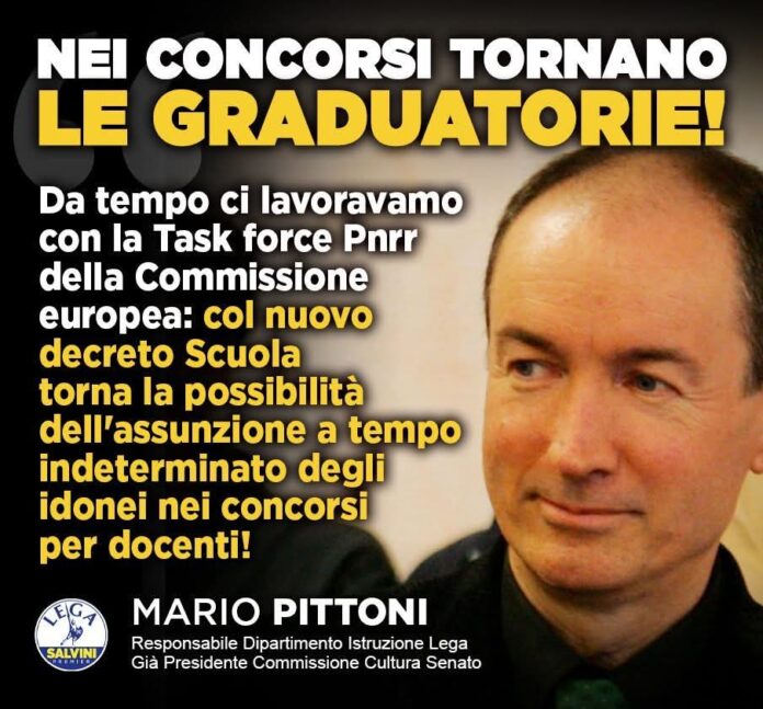 DECRETO SCUOLA - PITTONI (LEGA), NEI CONCORSI PER DOCENTI TORNANO LE GRADUATORIE DI MERITO