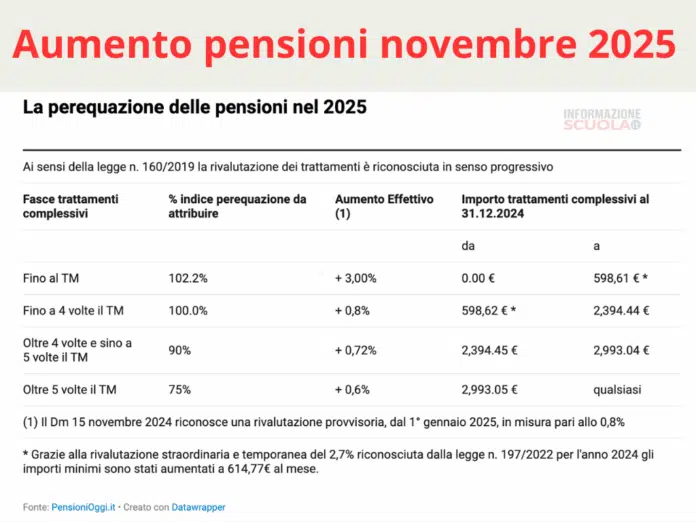 Pensioni novembre 2025, verifica il rimborso e la rivalutazione INPS